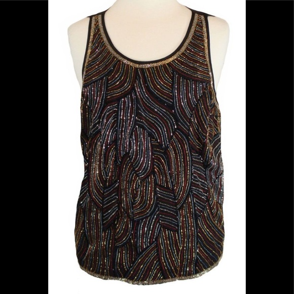 Anthropologie black multi color beaded top small - Picture 1 of 7